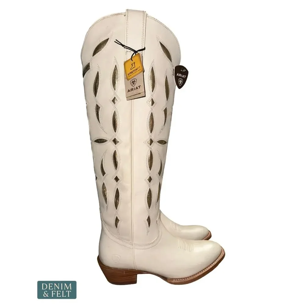 NEW Ariat Saylor StretchFit Western Boot Ivory Cutout Leather Tall Rodeo Cowgirl